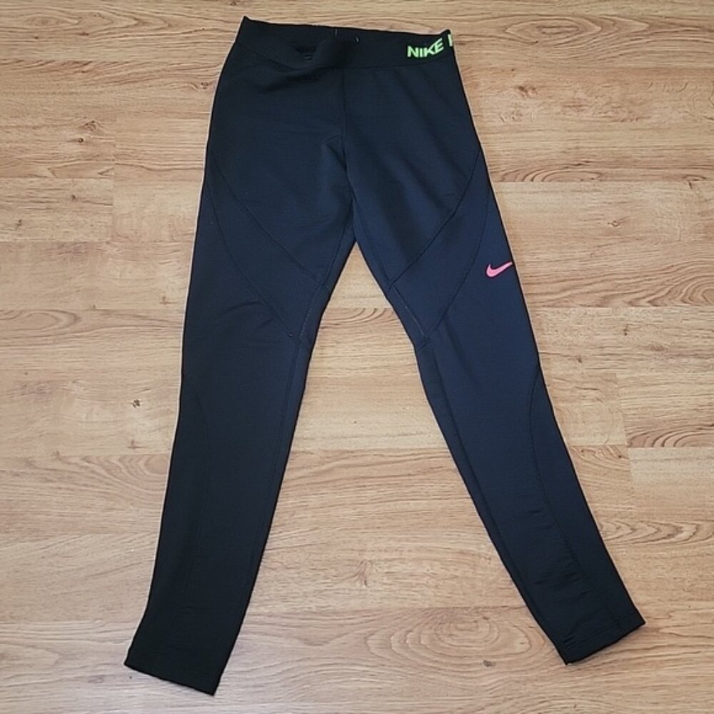 Nike Pro Black Leggings Orange And Green Accents Size M